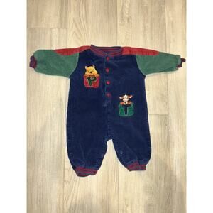 Vintage 90s Cordoroy One Piece buttoned romper Size 6-9M Winnie The Pooh